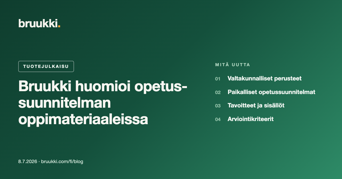 Opettaja voi pyytää Bruukkia huomioimaan opetussuunnitelman oppimateriaalien luomisessa