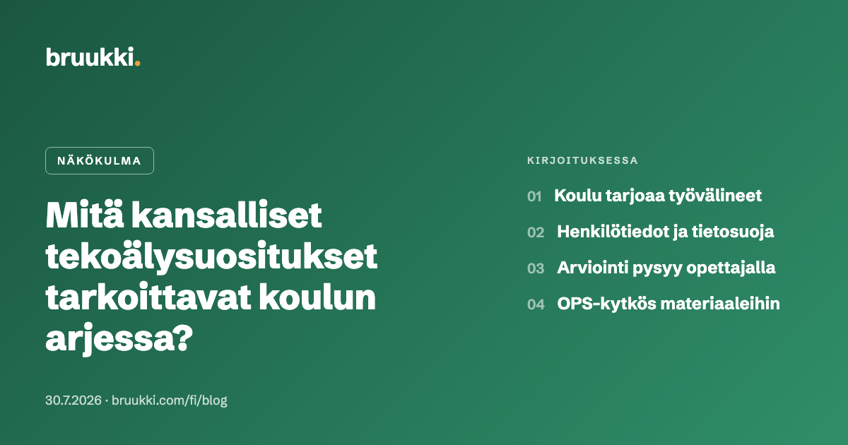Mitä kansalliset tekoälysuositukset tarkoittavat koulun arjessa?