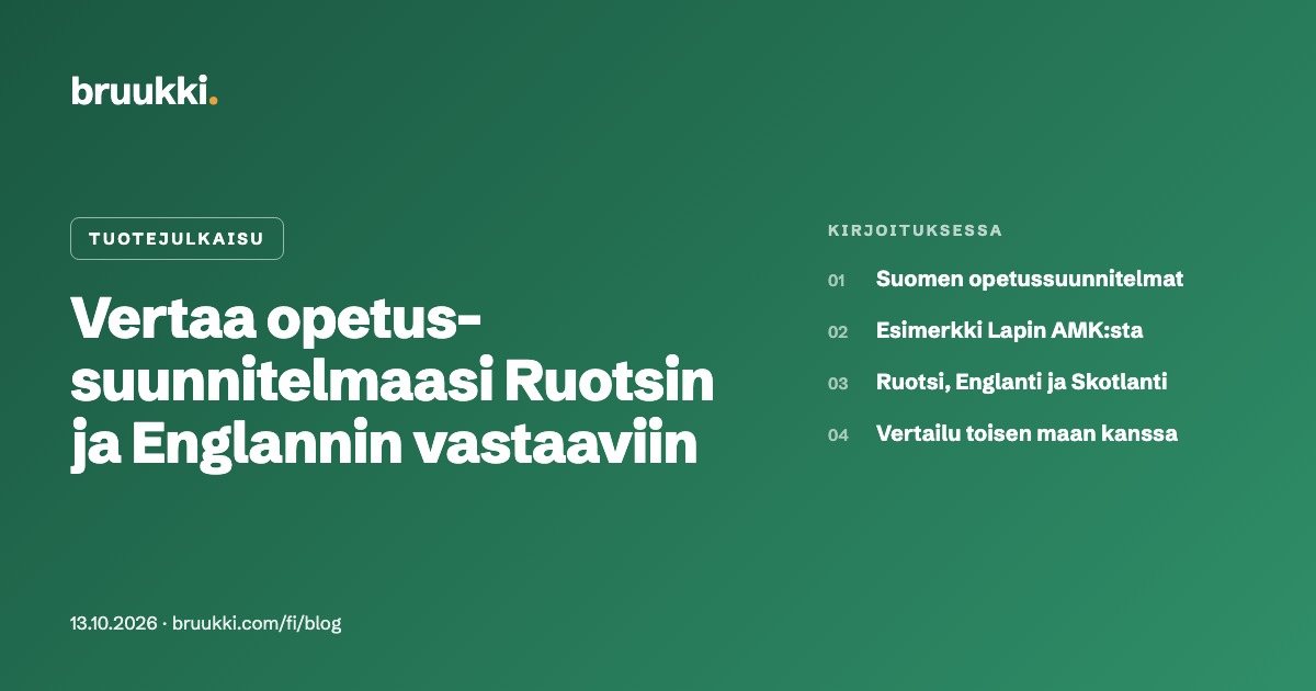 Vertaa opetussuunnitelmaasi Ruotsin ja Englannin vastaaviin