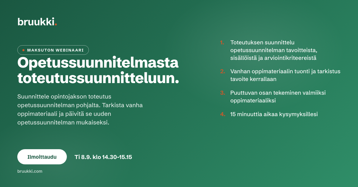 Webinaaritallenne: Opetussuunnitelmasta toteutussuunnitteluun ja oppimateriaaliin